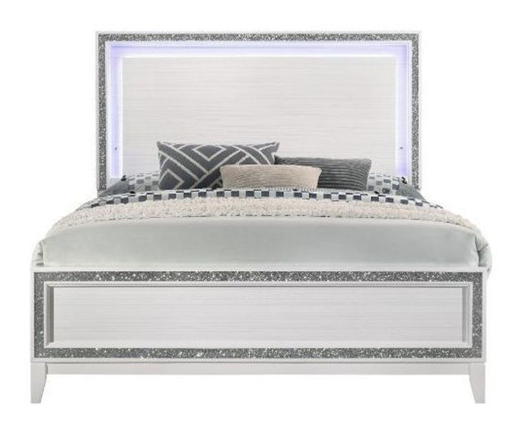 Haiden White King Panel Bed with LED