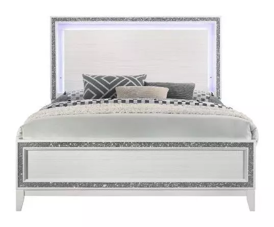 Haiden White Panel Bedroom Set with LED
