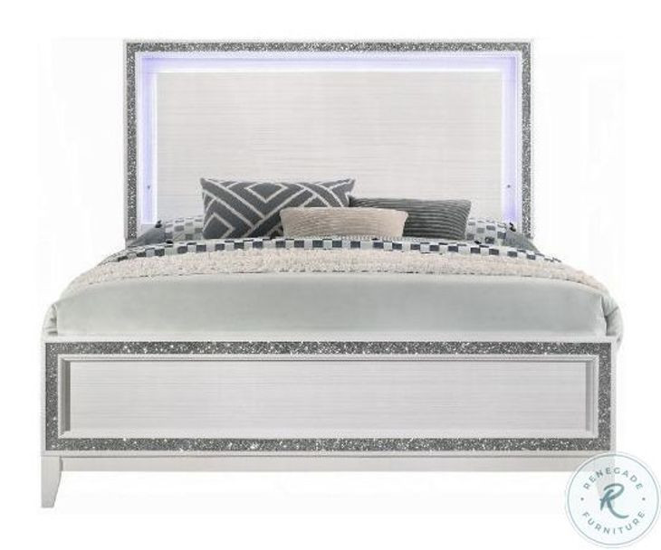 Haiden White Queen Panel Bed with LED
