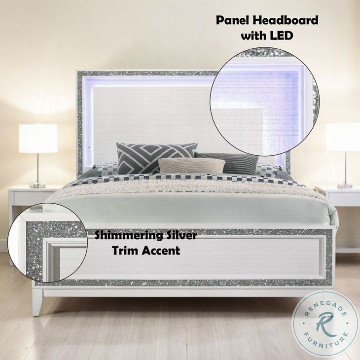 Haiden White Queen Panel Bed with LED