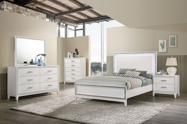 Haiden White Panel Bedroom Set with LED