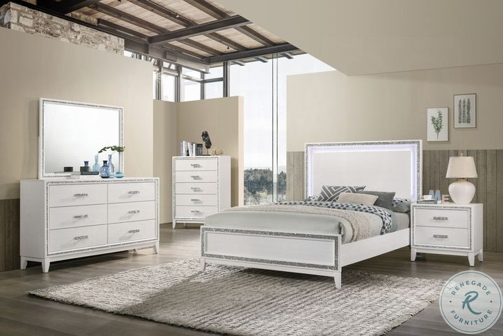 Haiden White Queen Panel Bed with LED