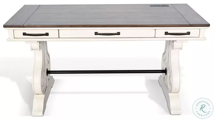 Hearthwood Haven Marble White and Buckskin 60" Desk with USB Port