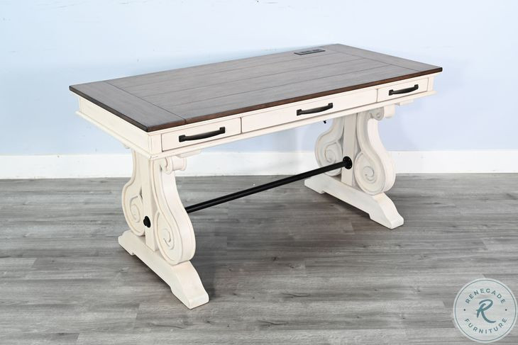 Hearthwood Haven Marble White and Buckskin 60" Desk with USB Port