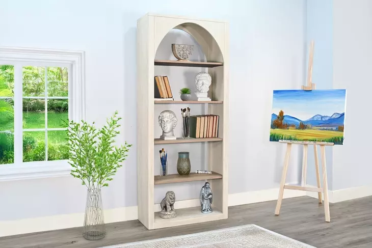 2857LW-B Light Gray and Wheat Tall Bookshelf From Luna Grove