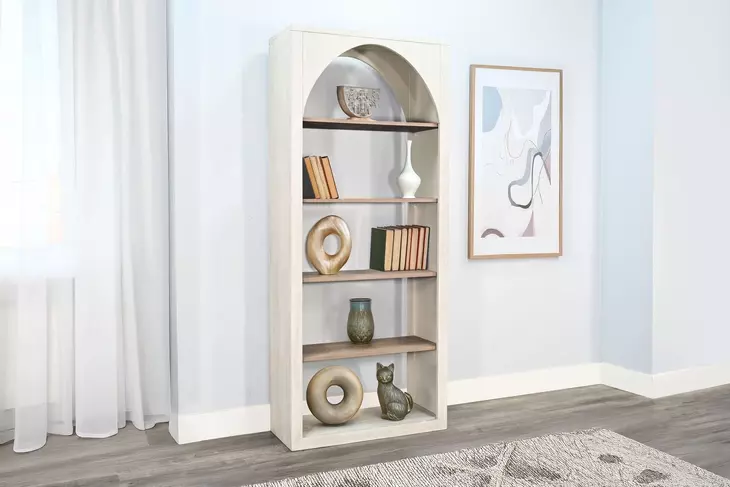 2857LW-B Light Gray and Wheat Tall Bookshelf From Luna Grove