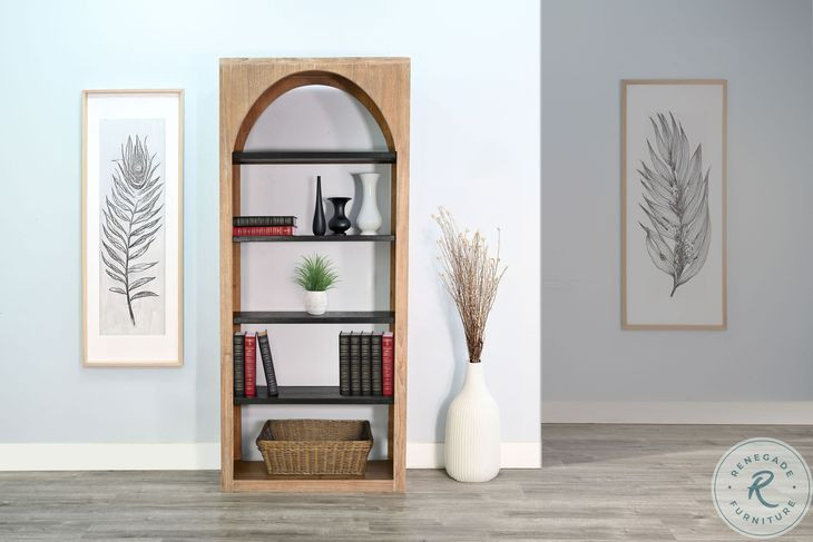 Haven Arch Oak Grove 84" Tall Arched Bookshelf with Open Shelving