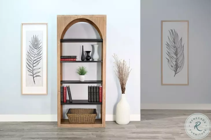 Haven Arch Oak Grove 84" Tall Arched Bookshelf with Open Shelving