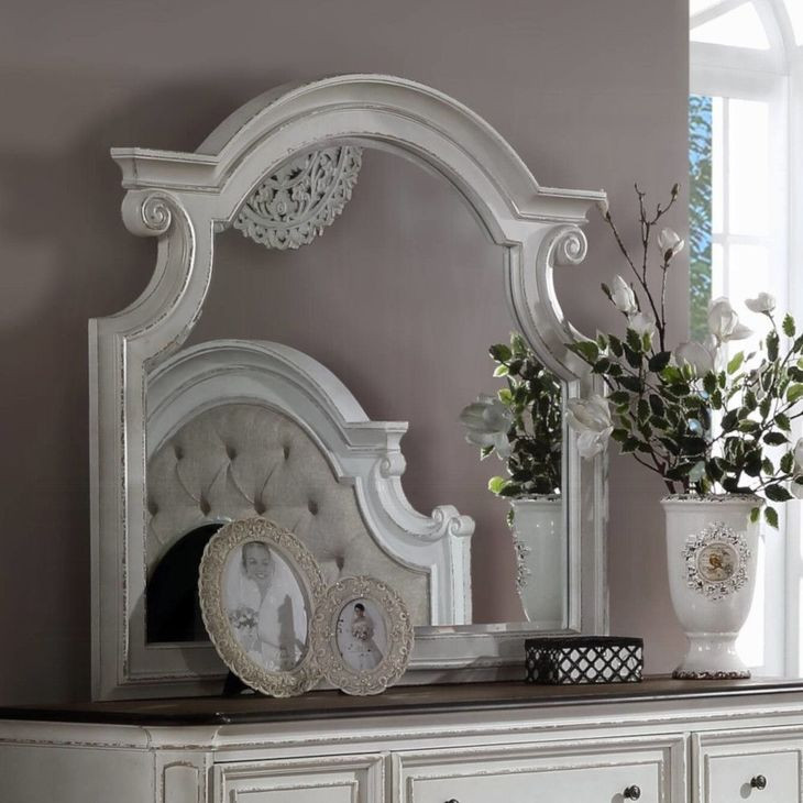 Florian Antique White Arched Dresser Mirror
