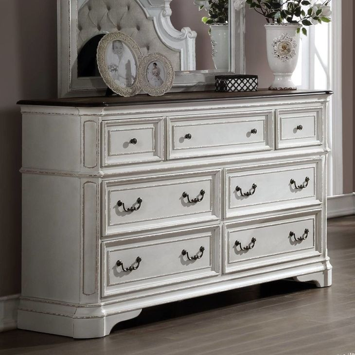 Florian Antique White and Oak 7 Drawer Dresser