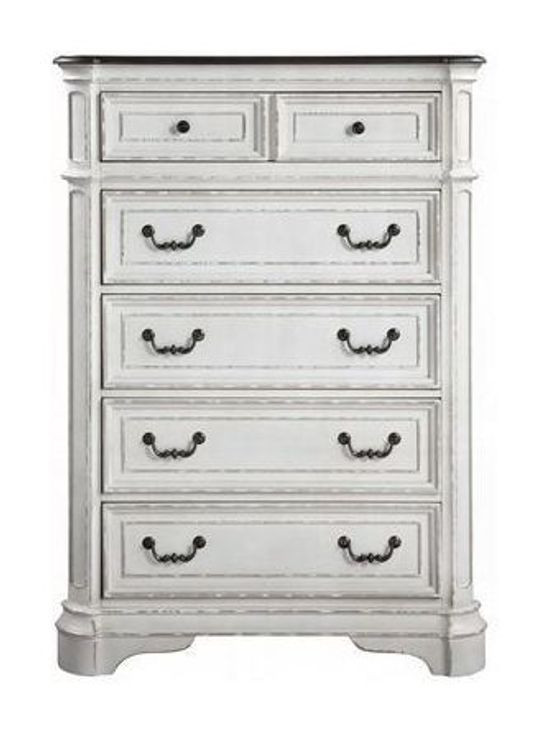 Florian Antique White and Oak 5 Drawer Chest