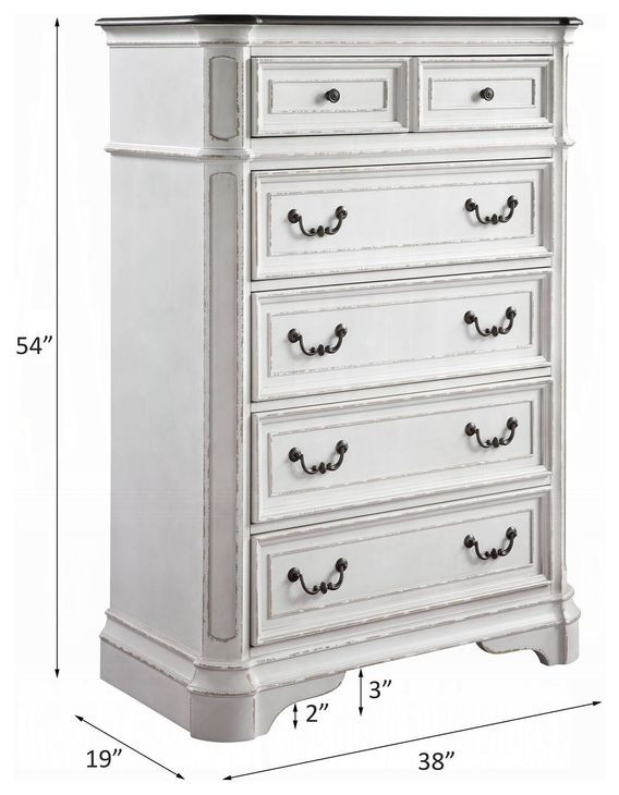 Florian Antique White and Oak 5 Drawer Chest