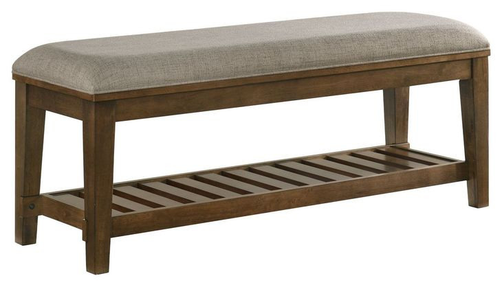 Andover Walnut and Gray Upholstered Bed Bench with Storage