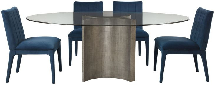 Symmetry Antique Silver 78" Oval Glass Top Dining Table