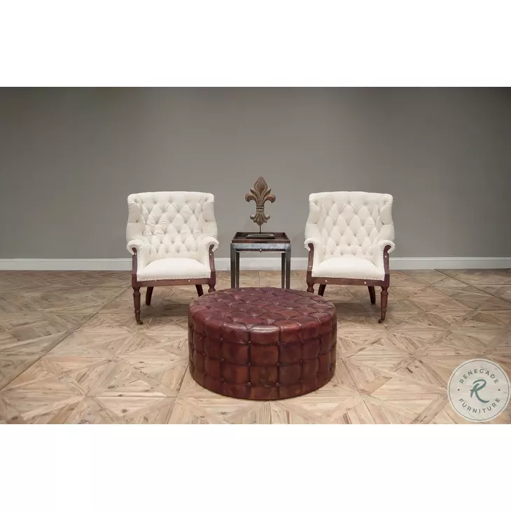 29549 Brown Leather Tufted Ottoman
