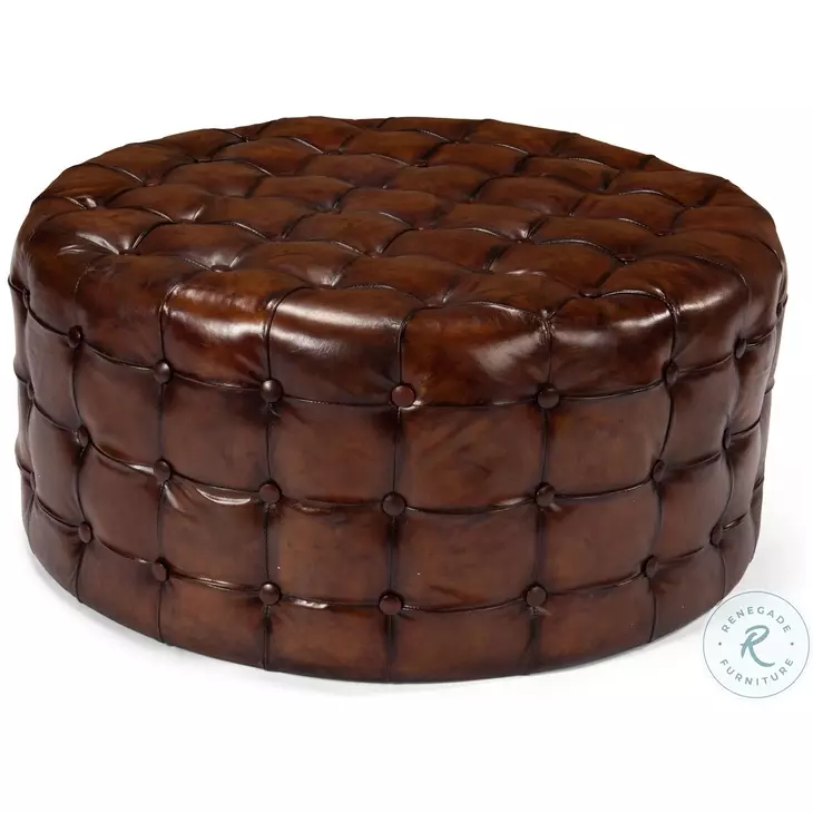 29549 Brown Leather Tufted Ottoman
