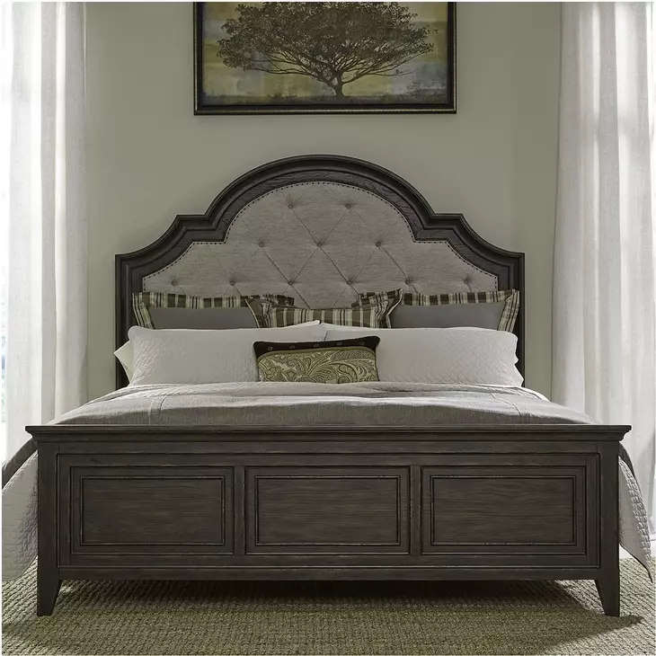 Paradise Valley Saddle Brown Upholstered King Panel Bed