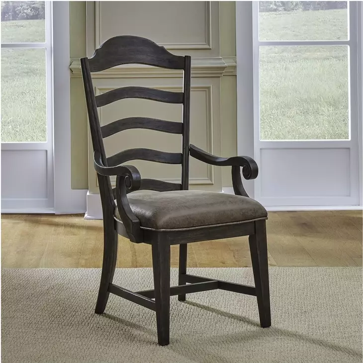 Paradise Valley Saddle Brown Upholstered Ladder Back Arm Chair Set of 2