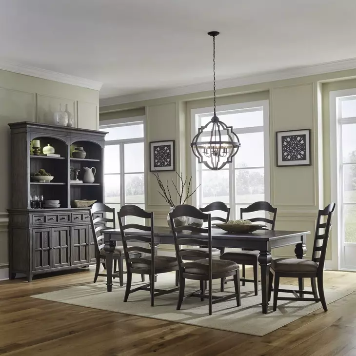 Paradise Valley Saddle Brown and Tobacco Upholstered 7 Piece Rectangular Extendable Dining Set