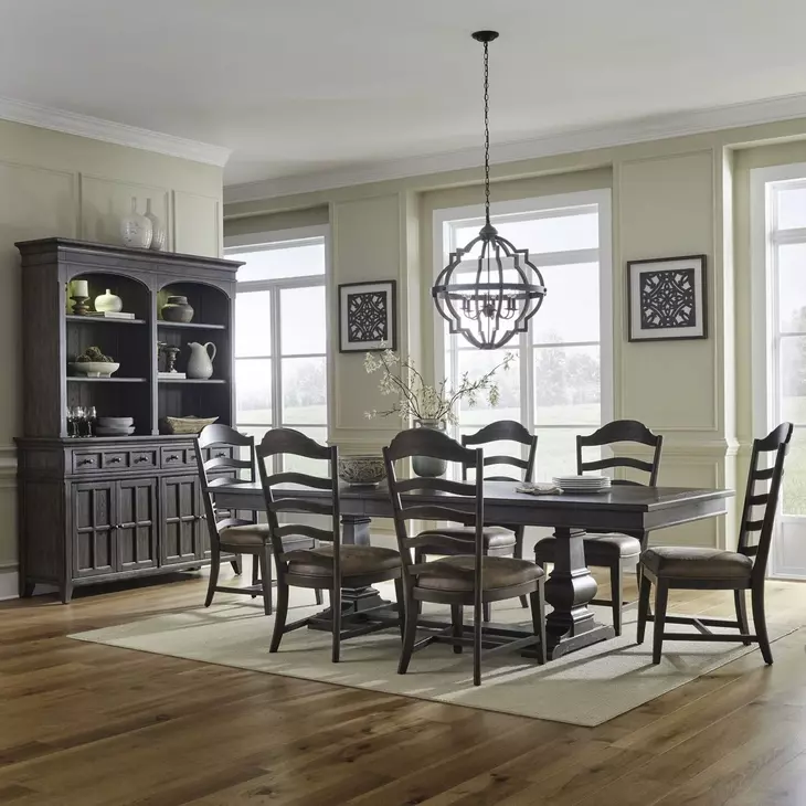 Paradise Valley Saddle Brown and Tobacco Upholstered 7 Piece Extendable Dining Set