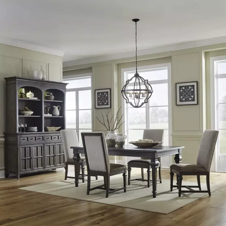 Paradise Valley Saddle Brown and Tobacco 5 Piece Extendable Rectangular Dining Set with Nailhead Trim