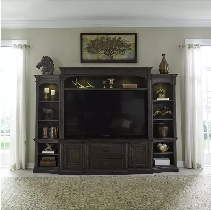 Paradise Valley Saddle Brown Entertainment Center with Piers
