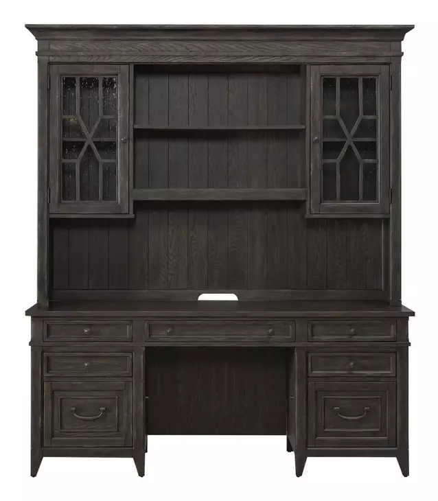 Eden Ridge Saddle Brown Credenza with Hutch