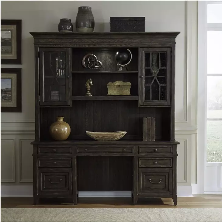 Eden Ridge Saddle Brown Credenza with Hutch