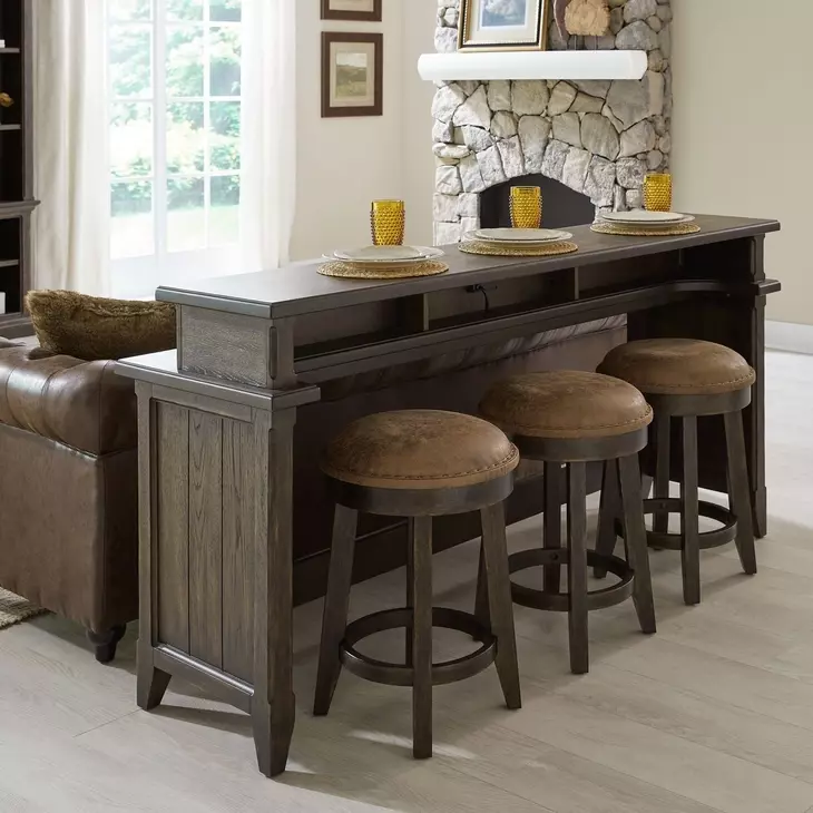 Eden Ridge Saddle Brown Console Bar Table Set