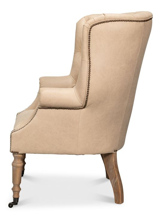 Welsh Cappuccino Leather Upholstered Accent Chair with Nailhead Trim