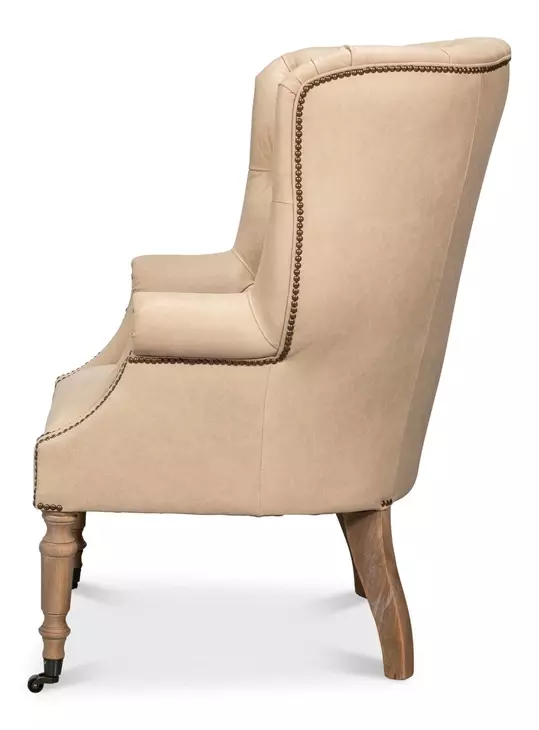Welsh Cappuccino Leather Upholstered Accent Chair with Nailhead Trim