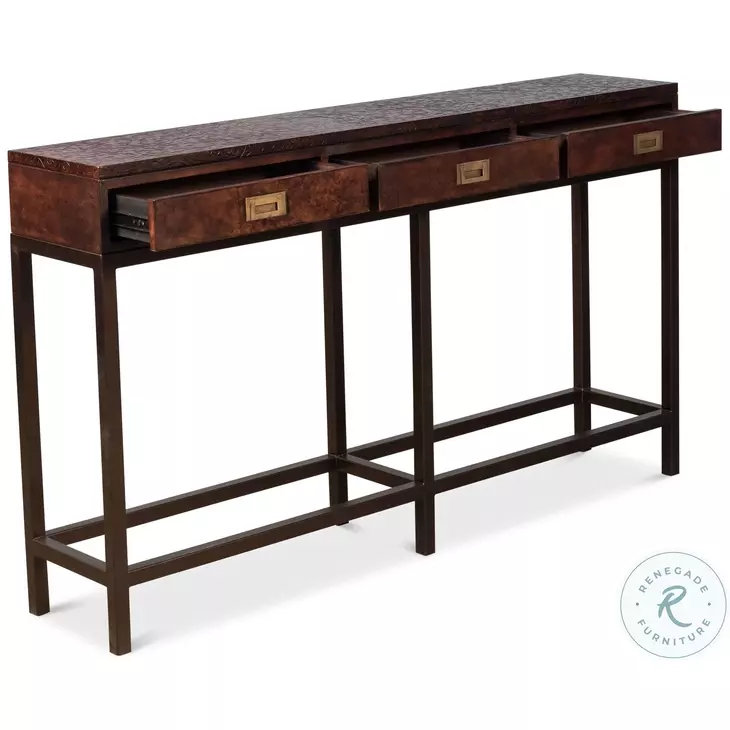 Campaign Brown Embossed Console Table