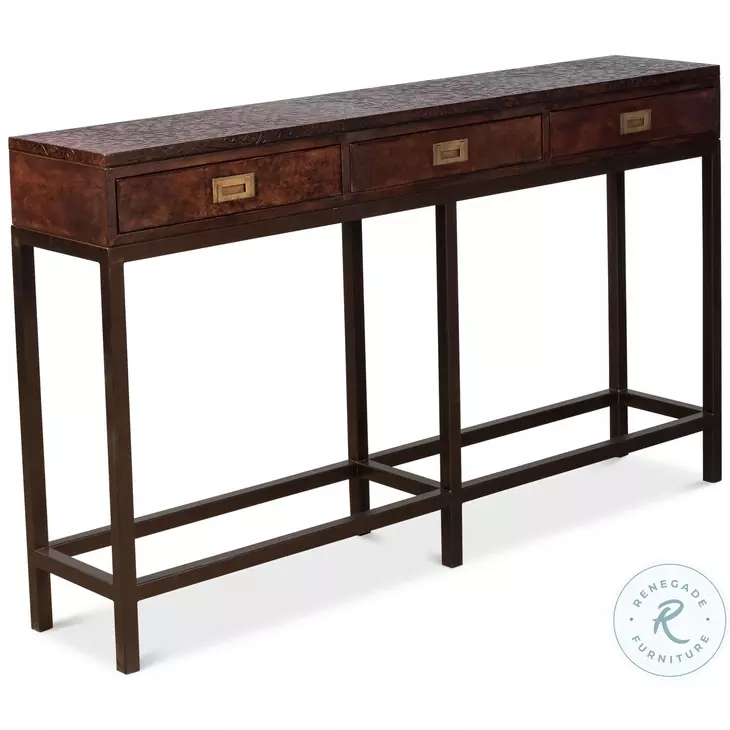Campaign Brown Embossed Console Table