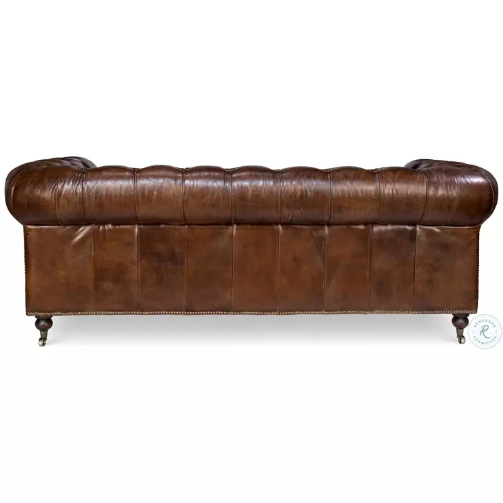 Chesterfield Brown Castered Leather Sofa
