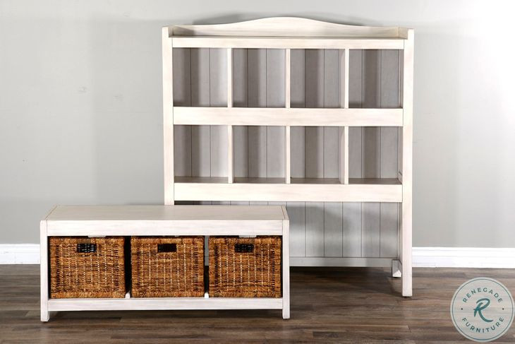 Marblewood Haven White 57" Storage Bookcase and Bench