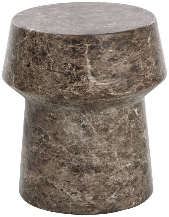 Brie Dark Emperador Round Concrete Top Outdoor End Table