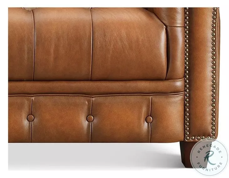 Haworth Saddle Leather Living Room Set with Nailhead Trim
