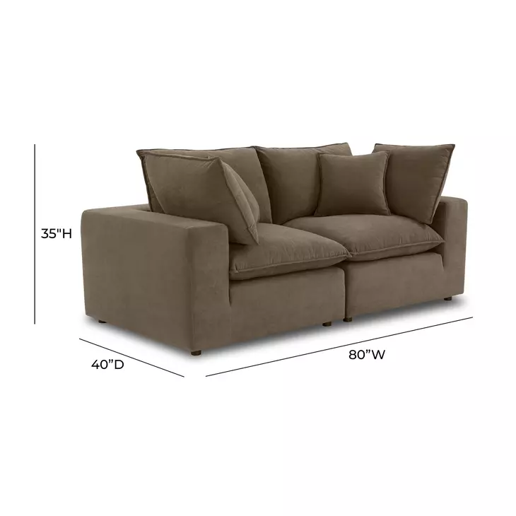 Cali Chocolate Brown Performance Velvet Modular 80" Loveseat