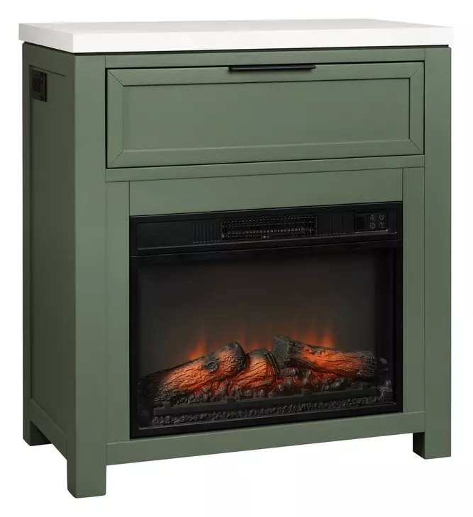 Fireside Consoles Matcha and White Sintered Stone Top Fireside Console with USB Charging