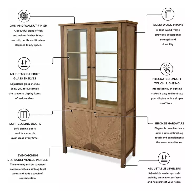 Sun Haven Oak and Walnut 4 Door Curio Cabinet with LED