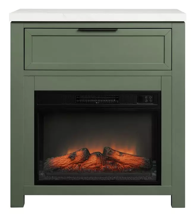Fireside Consoles Matcha and White Sintered Stone Top Fireside Console with USB Charging