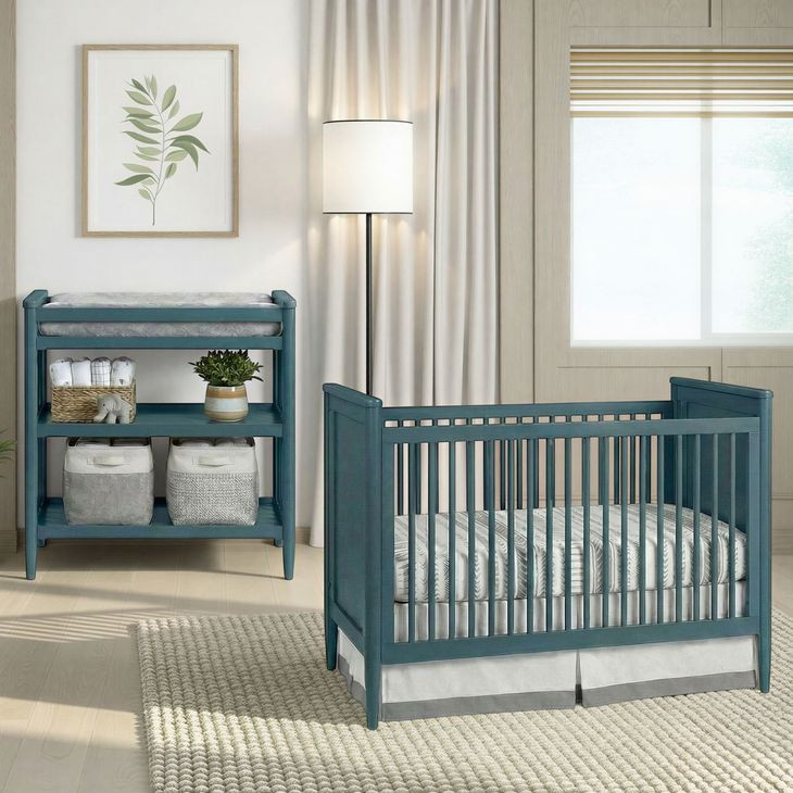 Modern Nursery Blue Convertible Crib