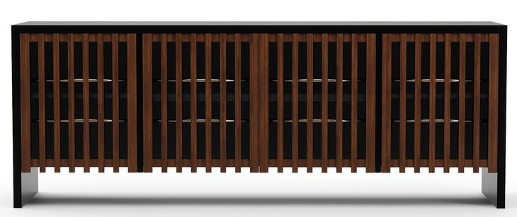 Pinstripe Dark Chocolate and Rich Walnut 4 Door Sideboard with LED