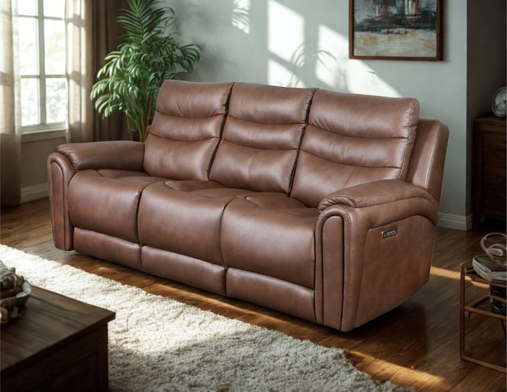 Catalina Nutmeg Leather 90" Zero Gravity Triple Power Reclining Sofa with USB Charging