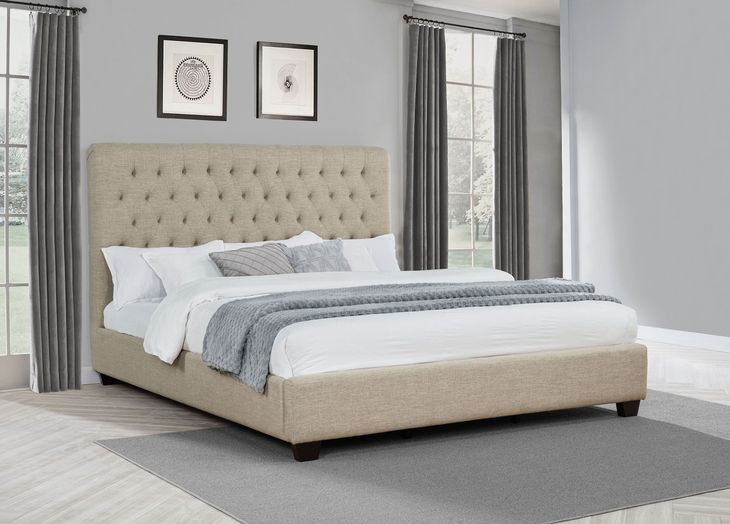 Chloe Oatmeal California King Upholstered Panel Bed