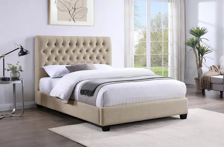 Chloe Oatmeal Upholstered Queen Panel Bed