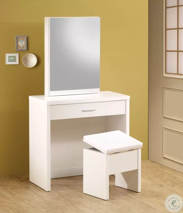 300290 White Vanity with Stool