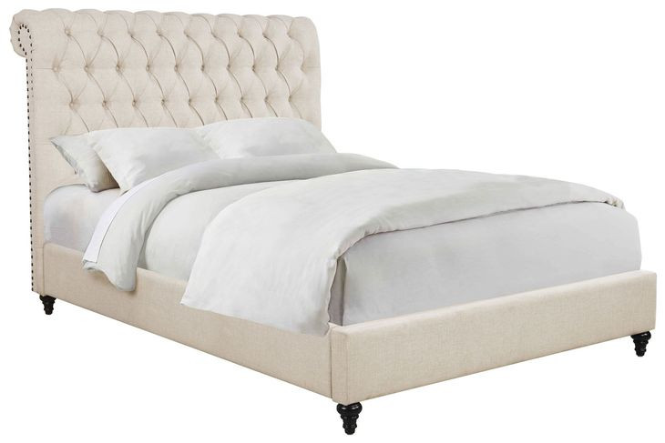 Devon Beige California King Upholstered Panel Bed with Nailhead Trim
