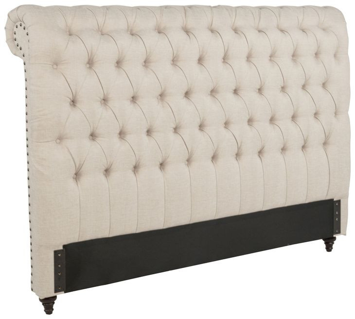 Devon Beige Upholstered California King Panel Headboard with Nailhead Trim