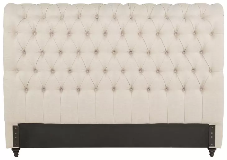Devon Beige Upholstered California King Panel Headboard with Nailhead Trim